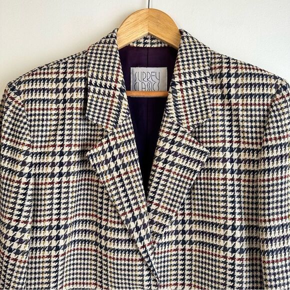 Surrey Classics Vintage Tan and Purple Houndstooth Check Silk Wool Blend Blazer - Picture 2 of 6